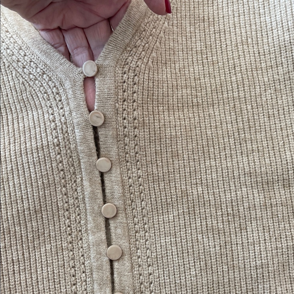 Cyrus Taupe V-Neck Button Sweater - Picture 4 of 8